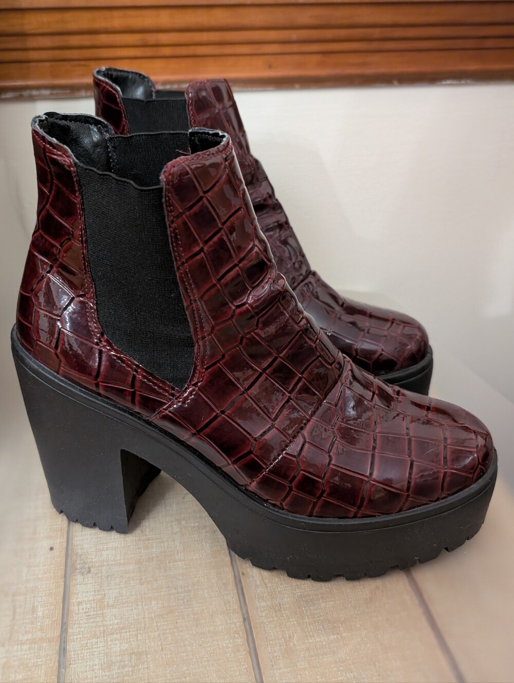 Topshop Bria Croc Embossed Platform Chelsea Bootie